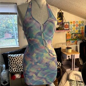 Colorful Geometric Halter Dress